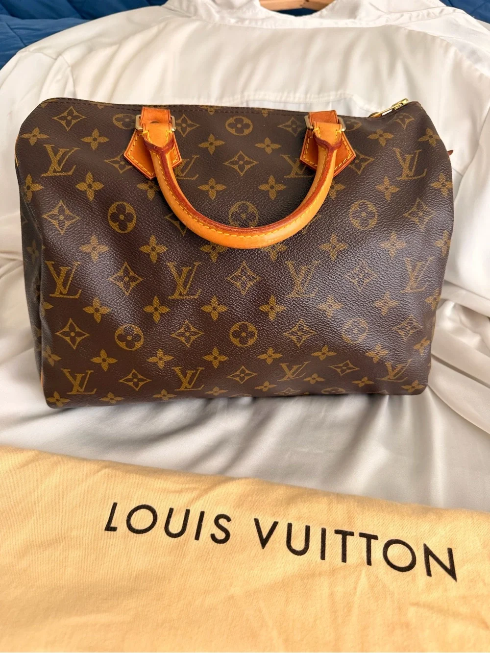 Louis Vuitton Brown Monogram Speedy Bag 30 with Tan Leather Trim